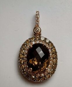 Smoky Quartz, Citrine, and Diamond Rose Gold Pendant closeup