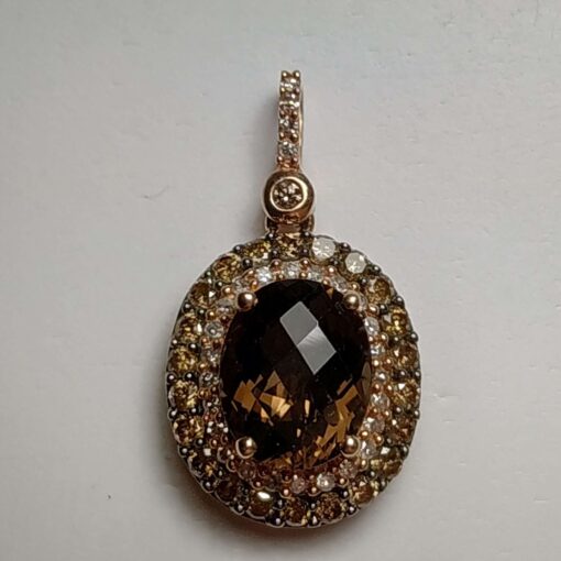 Smoky Quartz, Citrine, and Diamond Rose Gold Pendant closeup