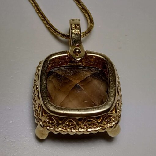 Smoky Quartz & Diamond Gold Necklace back view