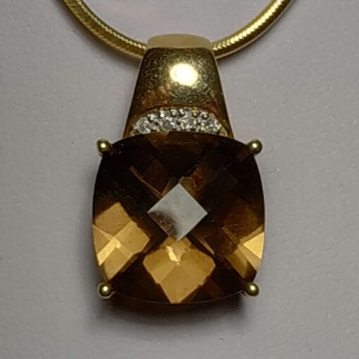 Smoky Quartz & Diamond Gold Necklace closeup