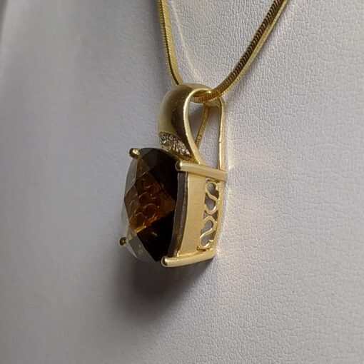 Smoky Quartz & Diamond Gold Necklace side view