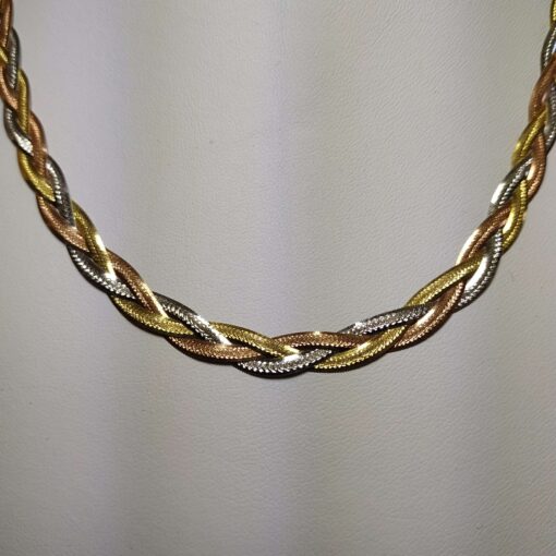 Tri-Color Gold Braided Necklace 1