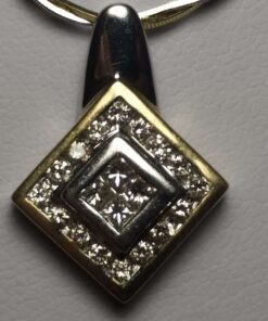 Tri-Color Gold Halo Diamond Pendant closeup