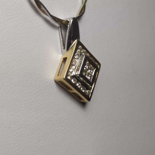 Tri-Color Gold Halo Diamond Pendant side view