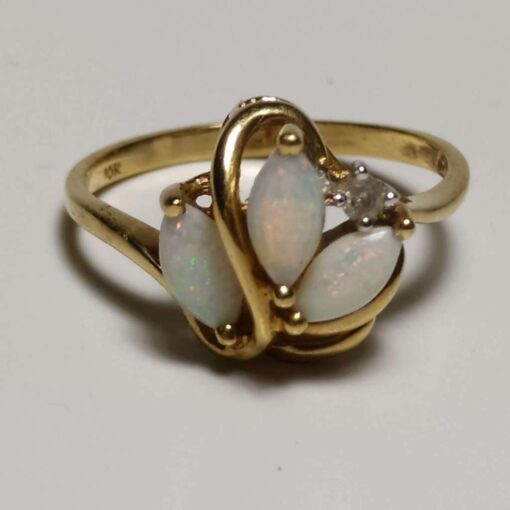 Triple Opal and Diamond Ring