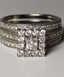 White Gold Diamond Engagement & Wedding Band Set closeup
