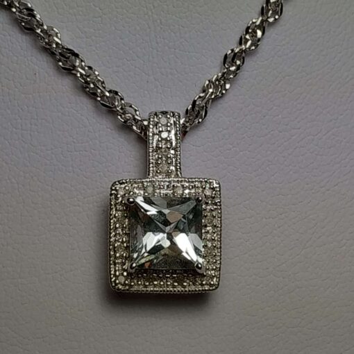 White Zircon & Diamond White Gold Necklace closeup