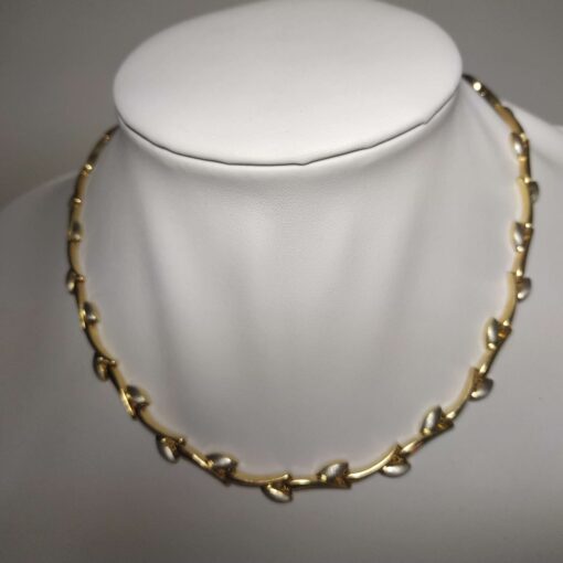 Yellow & White Gold Leaf Necklace full view