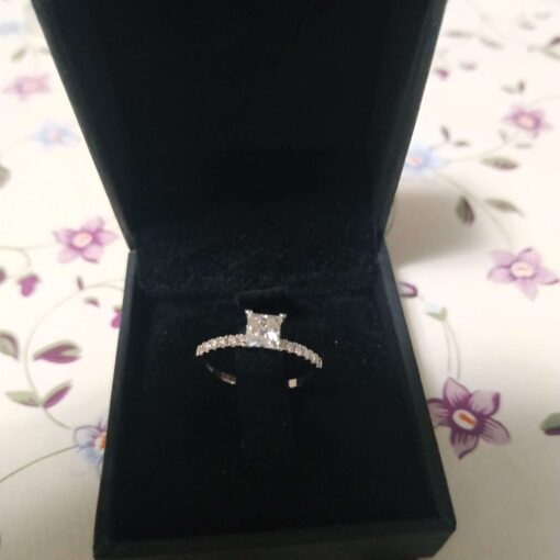 White Gold Princess Cut Diamond Engagement Ring with box