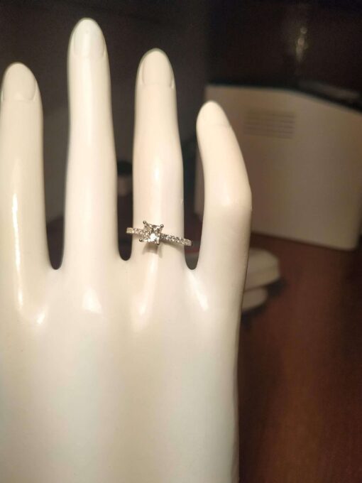 White Gold Princess Cut Diamond Engagement Ring on hand