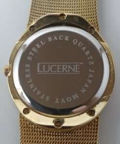 Lucerne Gold Tone Mesh Band Watch With Crystals close up back view