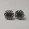 Emerald and Diamond Halo Stud White gold Earrings