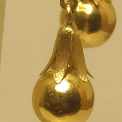 Hanging Ball in a Petal Yellow Gold Earrings petal close up