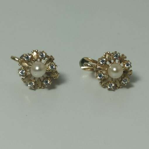 Pearl and Diamond Floral Earrings front