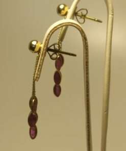 Elegant Yellow Gold Natural Ruby Dangling Earrings side view