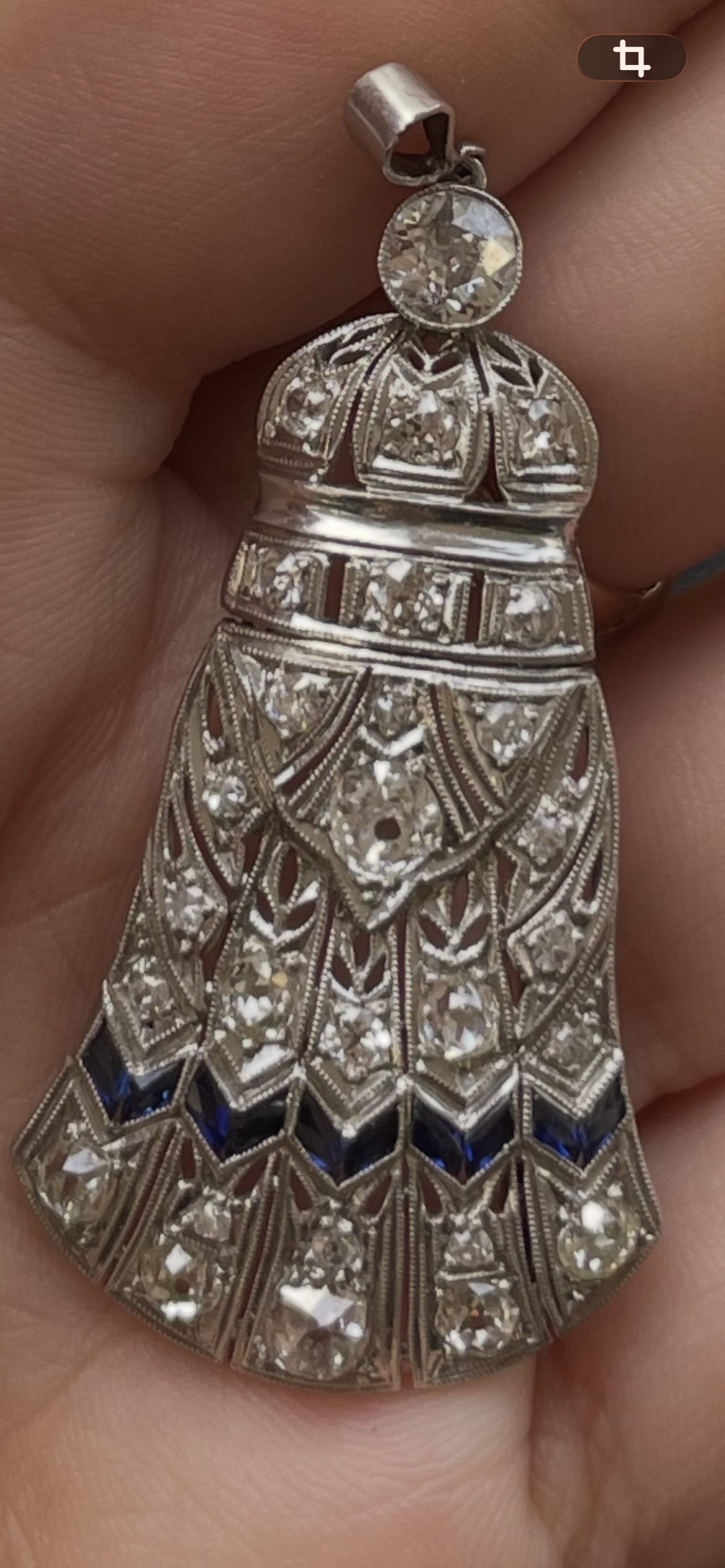 Art Deco Platinum Pendant set with Diamonds and Sapphires